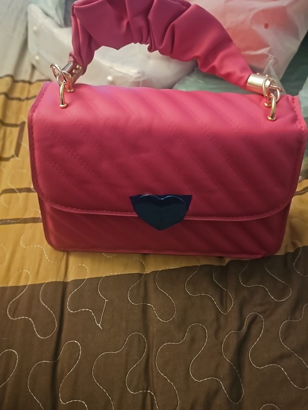 8 Other Reasons Hot Pink Ruched-Handle Shoulder Bag with Heart Clasp